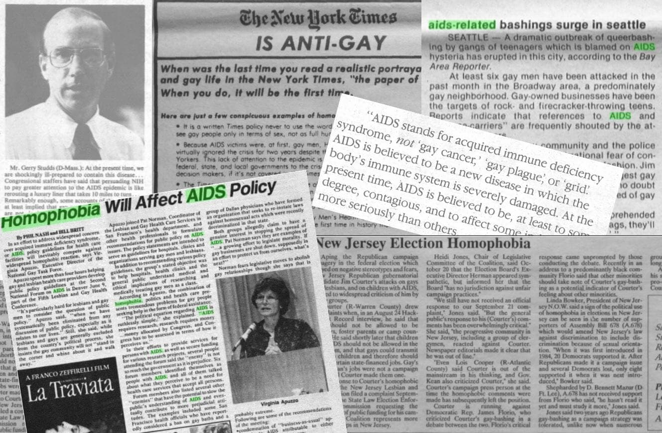 Montage of images of primary sources about AIDS crisis