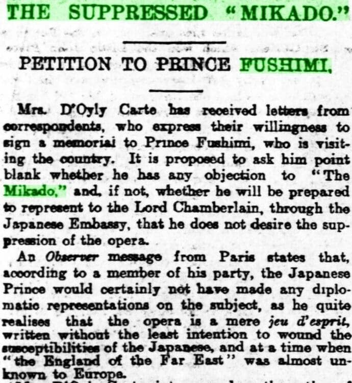  “The Suppressed “Mikado”.” Nottingham Evening Post, 6 May 1907, p. 5. British Library Newspapers