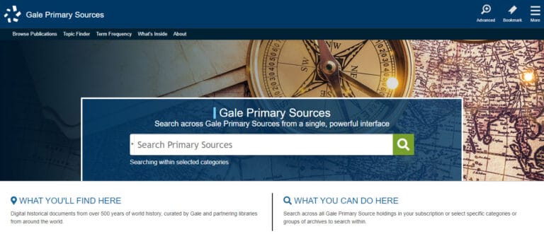 The Gale Primary Sources product interface