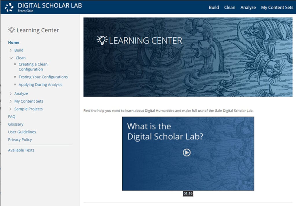  The Learning Center can be used as a standalone destination to teach digital humanities concepts and illustrate a typical workflow.  