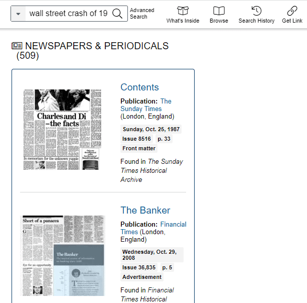  There were over 500 search results in the “Newspapers and Periodicals” category. 
