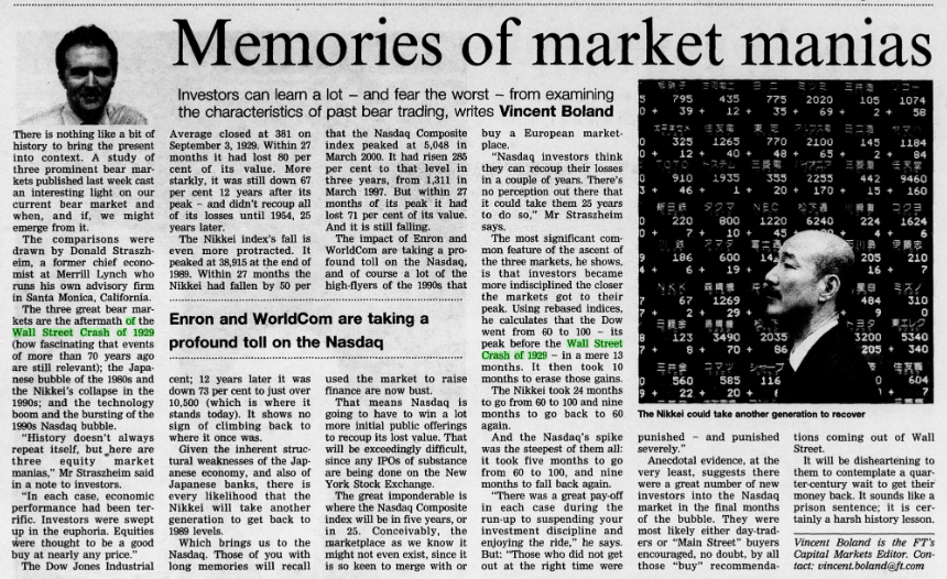  "Memories of Market Manias." FT Fund Management: Financial Times Weekly Review of the Investment Industry. Financial Times, 8 July 2002, p. 9. Financial Times Historical Archive, https://link.gale.com/apps/doc/HS2301166338/GDCS?u=livuni&sid=GDCS&xid=67469e5f 