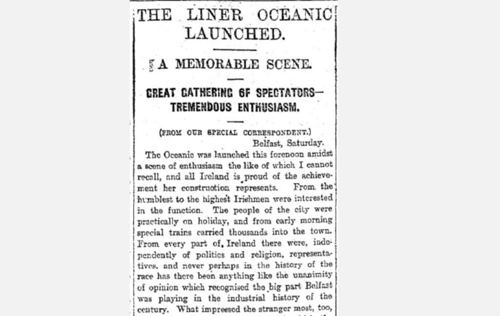  "THE LINER OCEANIC LAUNCHED." Glasgow Herald, 16 Jan. 1899. British Library Newspapers, 