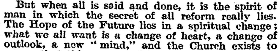The Hope of the Future lies in a spiritual Change - The Times 1920