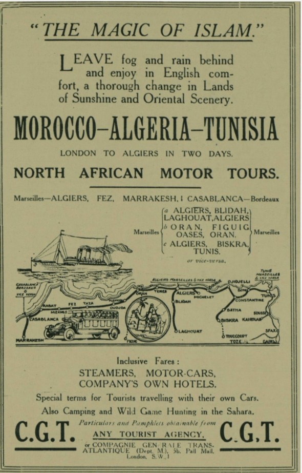 A 1921 advert for trips to North Africa from Marseille