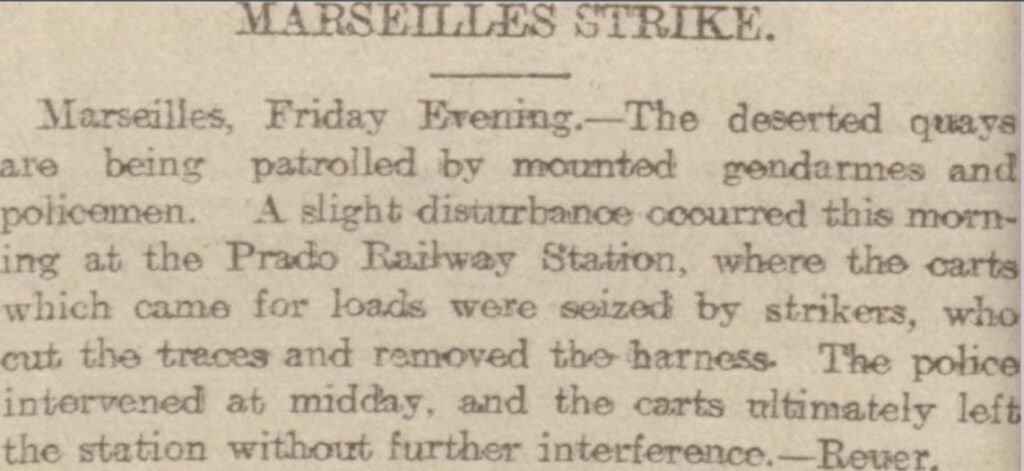 A close up of a newspaper, article about Marseille strikes