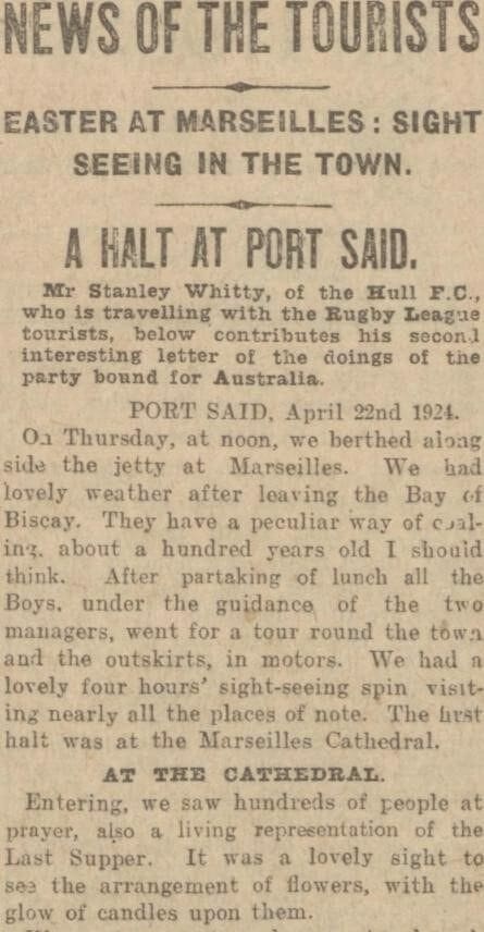 Article about Hull FC visiting Marseille in 1924