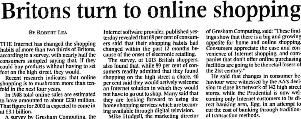 Lea, Robert. "Britons turn to online shopping." Times, 24 May 1999