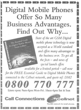An advert from 1994 for Digital Mobile Phone technology