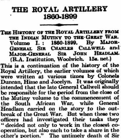 Whittingham found primary source archives integral to writing his book.

Click the link to access a transcript.

Edward, James, and Edmonds (AKA). "The Royal Artillery, 1860-1899." The Times Literary Supplement, no. 1554, 12 Nov. 1931, p. 882. The Times Literary Supplement Historical Archive, https://link.gale.com/apps/doc/EX1200238986/GDCS?u=bham_uk&sid=GDCS&xid=699f1bc2