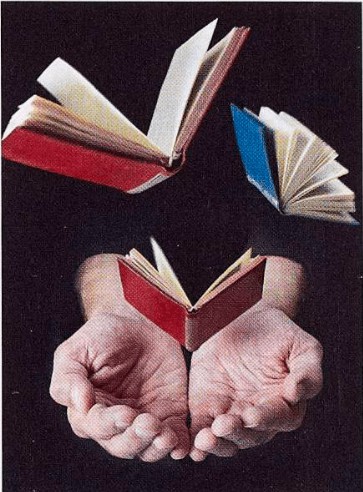 Books scattered above hands - student mental health is affected by study stress.