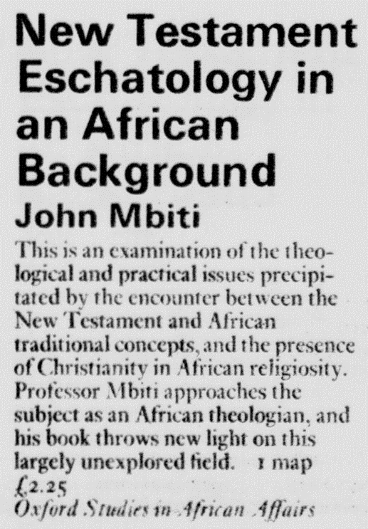 Short review of New Testament of Eschatology in an African Background in the TLS
