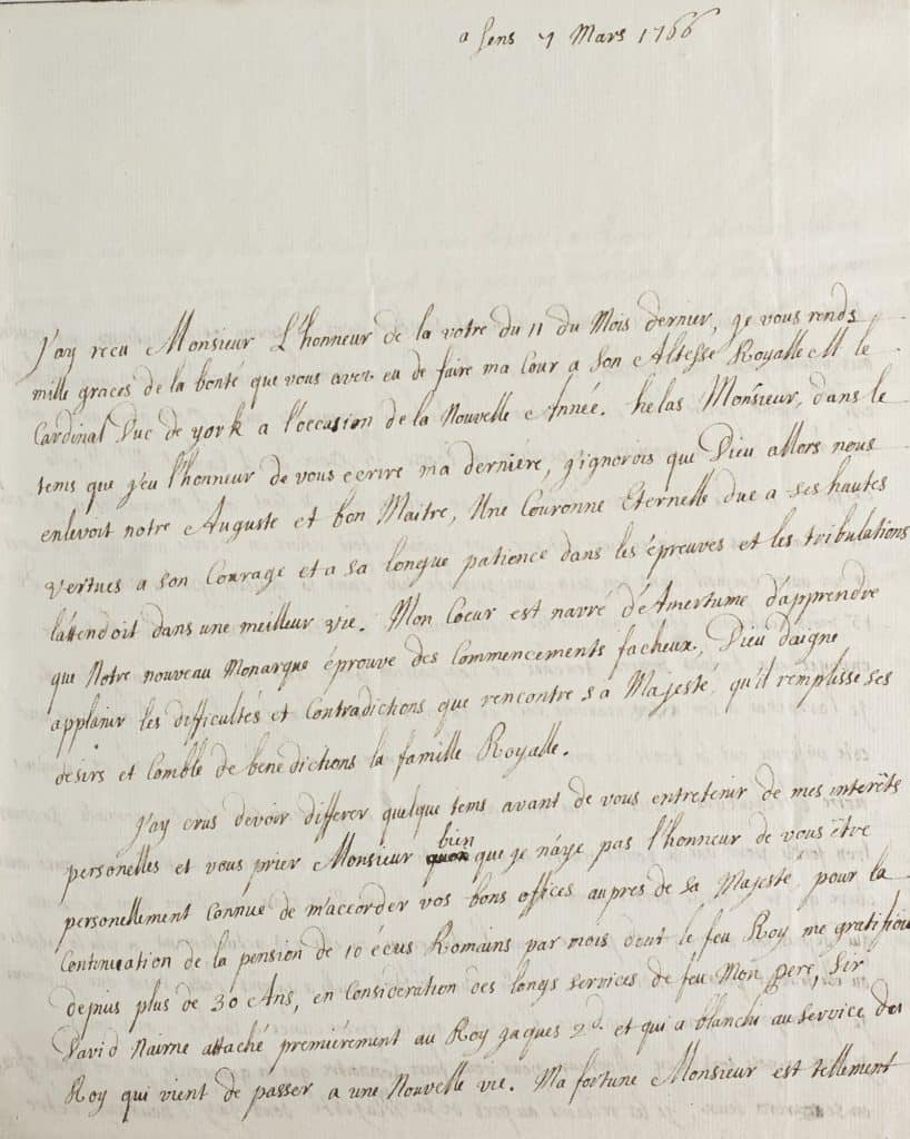 Letter from Marie Ramsay to Andrew Lumisden, 7 March 1766 (p.1)
