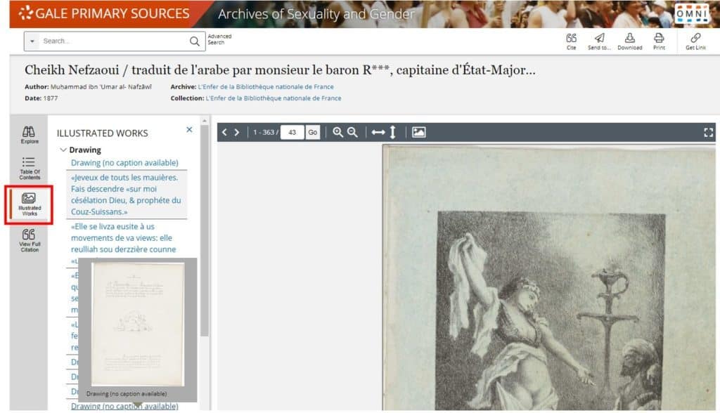 The Illustrated Works tool in Gale Primary Sources.
This was used to find Examples of Erotica in L’Enfer de la Bibliothèque nationale de France.