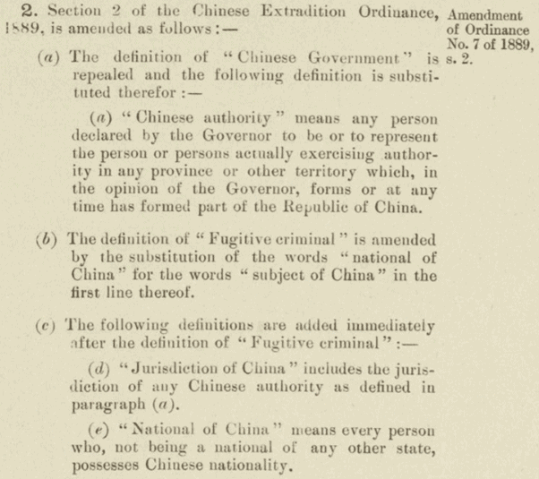 ordinance to amend the Chinese Extradition Ordinance of 1889
