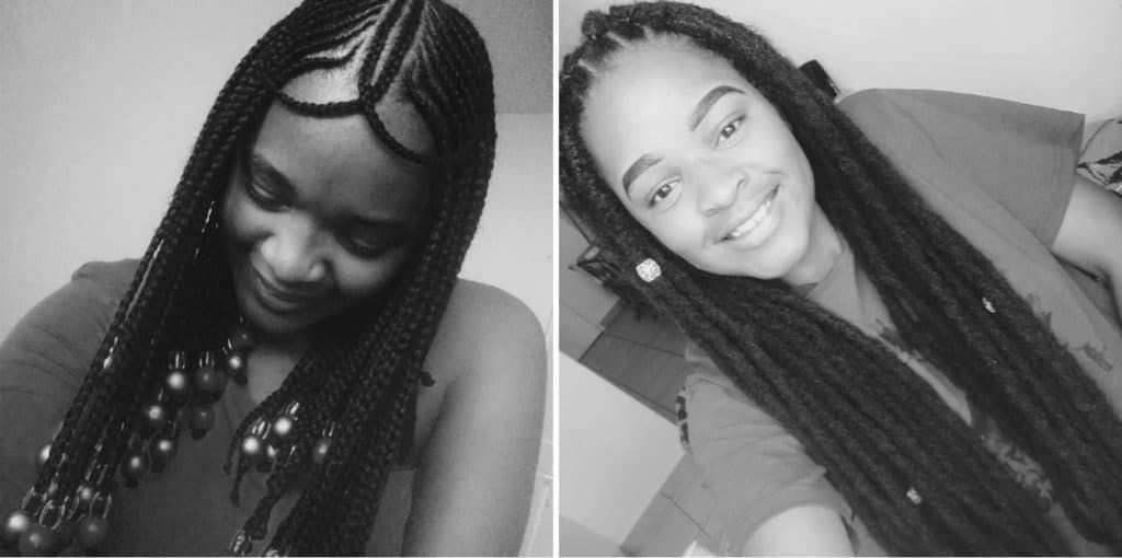  Images of the blog post author, Nonkoliso Tshiki, showcasing hairstyles – Tribal braids (on the left) and faux locs (on the right) – that were and still are popular among Africans worldwide. Images taken in 2018 by Nonkoliso Tshiki. 