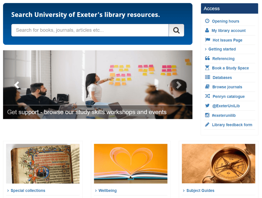 University of Exeter Library homepage