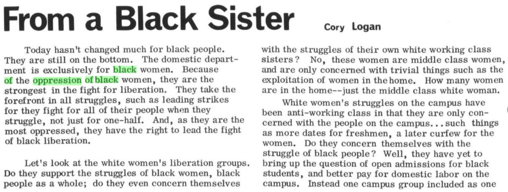 A screenshot of an article by Cory on the oppression of black women.
