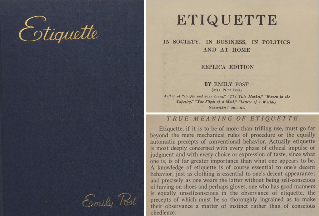 Post, Emily. Etiquette: the Blue Book of Social Usage/ by Emily Post. Funk & Wagnalls Company, 1937