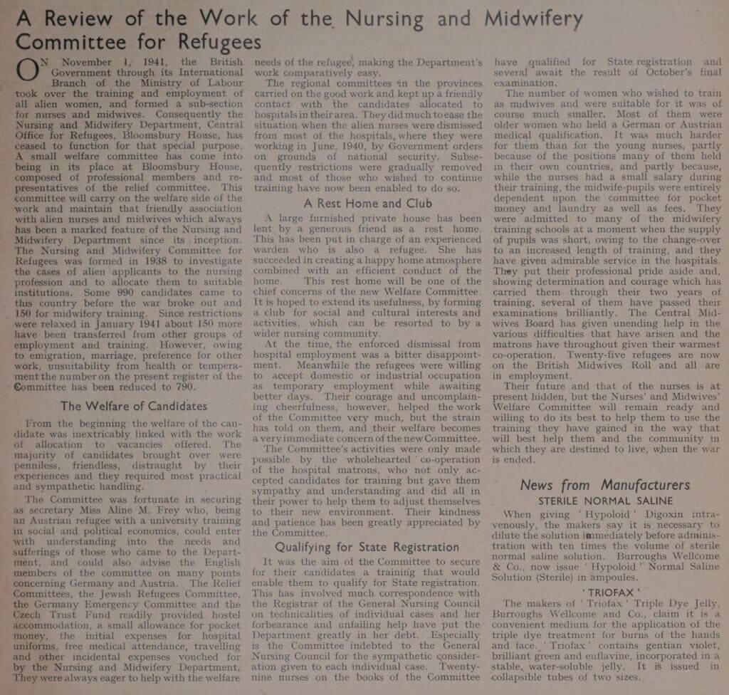 "A Review of the Work of the Nursing and Midwifery Committee for Refugees." Nursing Times, vol. 37, no. 1912, 20 Dec. 1941