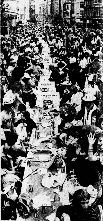 David Williams. "Funtastic! The world's biggest street party." Daily Mail, 27 July 1981, p. 10. Daily Mail Historical Archive