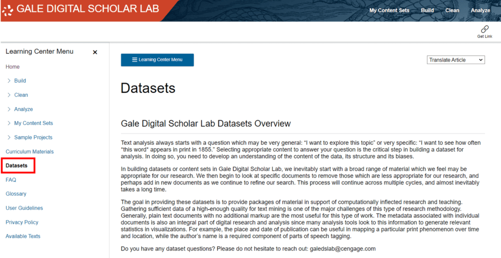 Datasets in Gale Digital Scholar Lab.