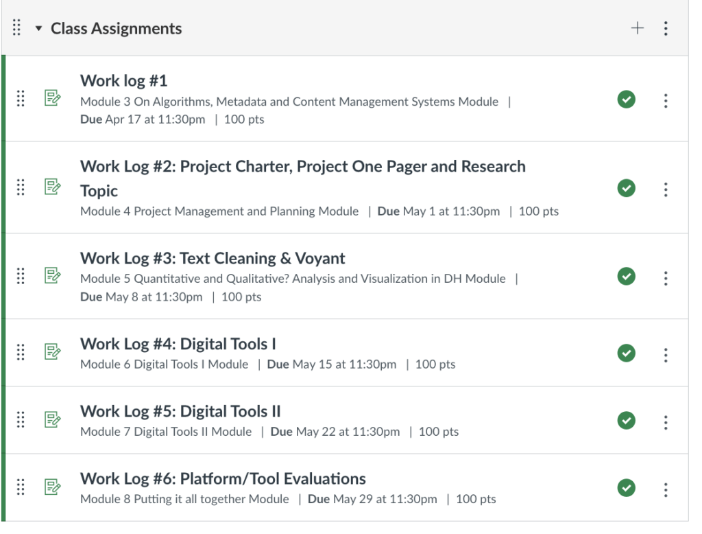 Image of Student Assignments: worklogs.