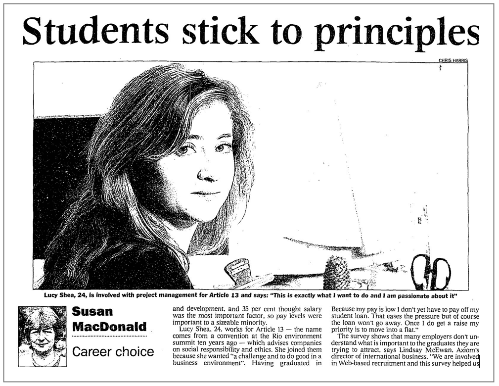 Macdonald, Susan. "Students stick to principles." Times, 31 Jan. 2002, p. 2[S1]. The Times Digital Archive