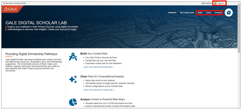 Gale Digital Scholar Lab homepage.