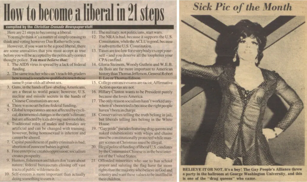 Left: Christian Crusade. March-October, 2004. MS Social Documents Collection Box 207 Folder 5. University of Iowa.  Right: National Youth Alliance. National Vanguard (Attack!). September 21, 1969-October, 1972. MS Social Documents Collection Box 603 Folder 5. University of Iowa. Political Extremism and Radicalism