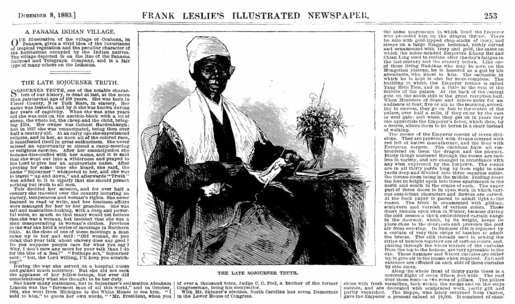 "The Late Sojourner Truth." Frank Leslie's Illustrated Newspaper, 8 Dec. 1883, p. 253. Archives of Latin American and Caribbean History, Sixteenth to Twentieth Century
