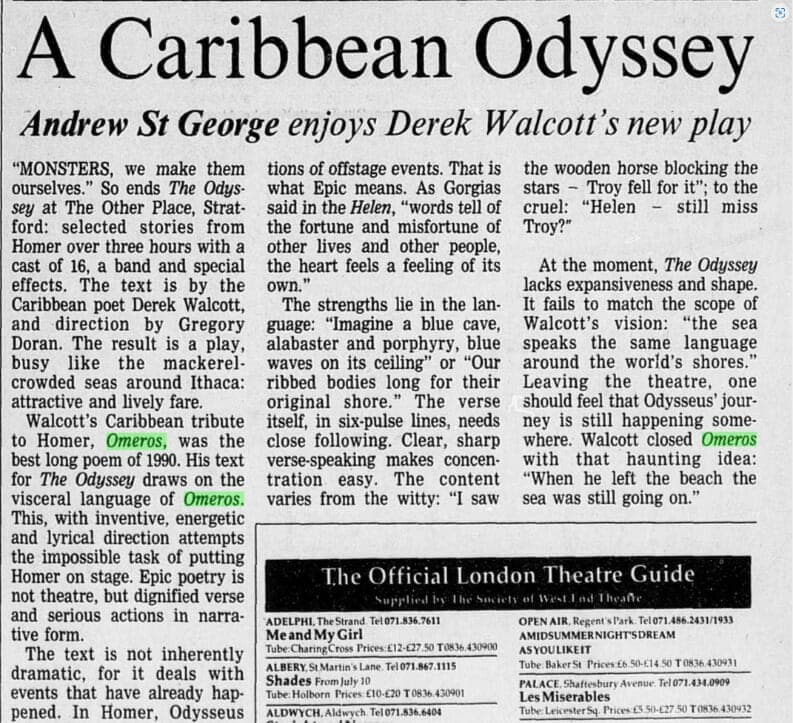 From St George, Andrew, “A Caribbean Odyssey”, Financial Times, 4 July 1992
