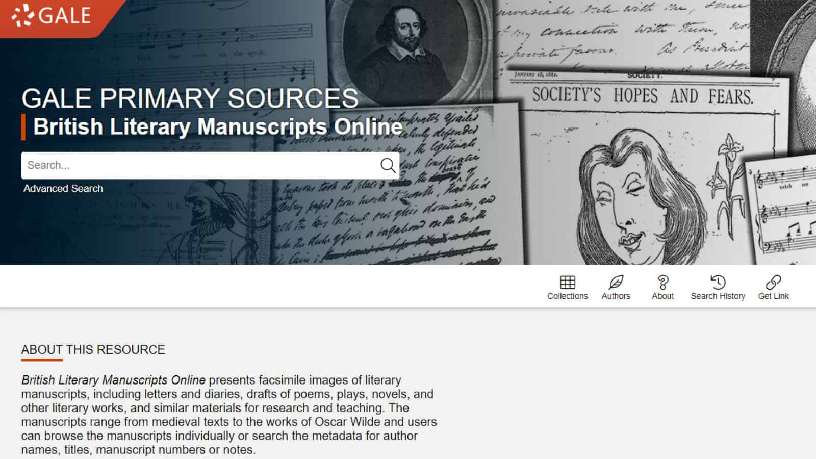 British Literary Manuscripts Online interface