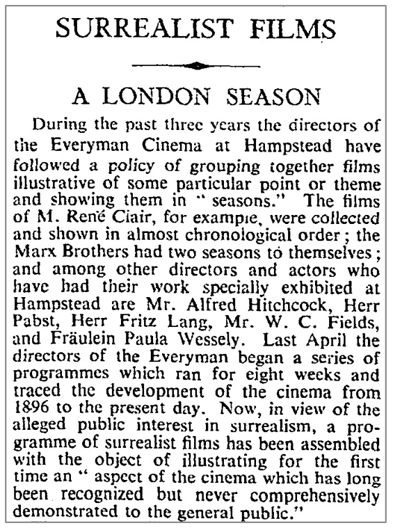 "Surrealist Films." Times, 12 Jan. 1937, p. 10. The Times Digital Archive