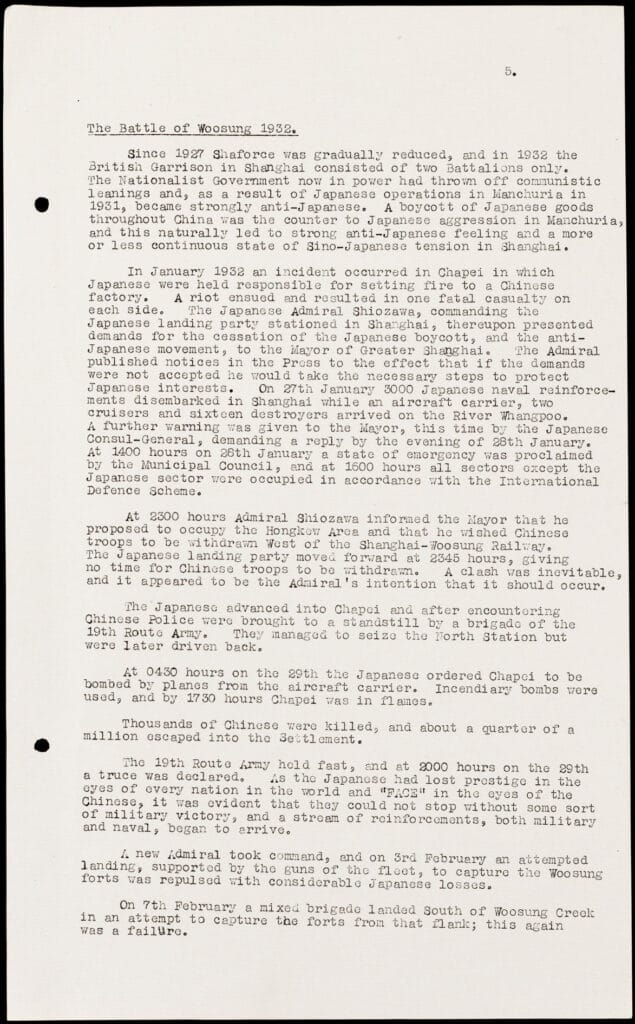 Screenshot of  OVERSEAS: China (Code 0(J)): Reports by Brigadier Telfer-Smallett of the Shanghai Emergency. 