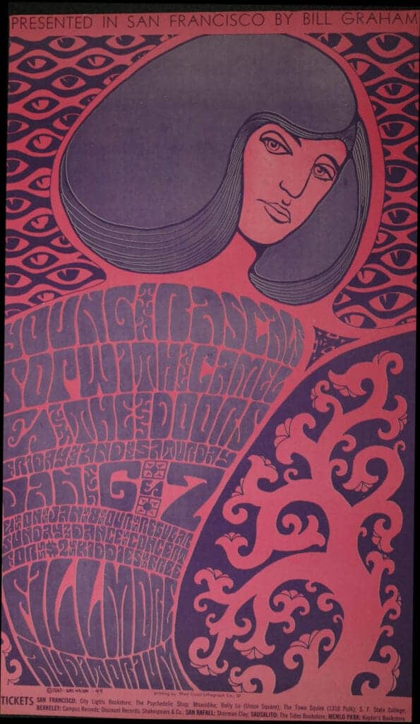 Poster for the Young Rascals, Sopwith Camel, and the Doors at the Fillmore. 1967