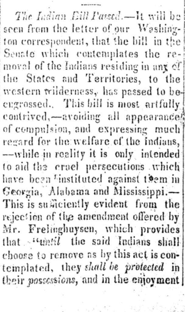 N. Y. Jour. Com. "The Indian Bill Passed." Cherokee Phoenix, 22 May 1830. Nineteenth Century U.S. Newspapers