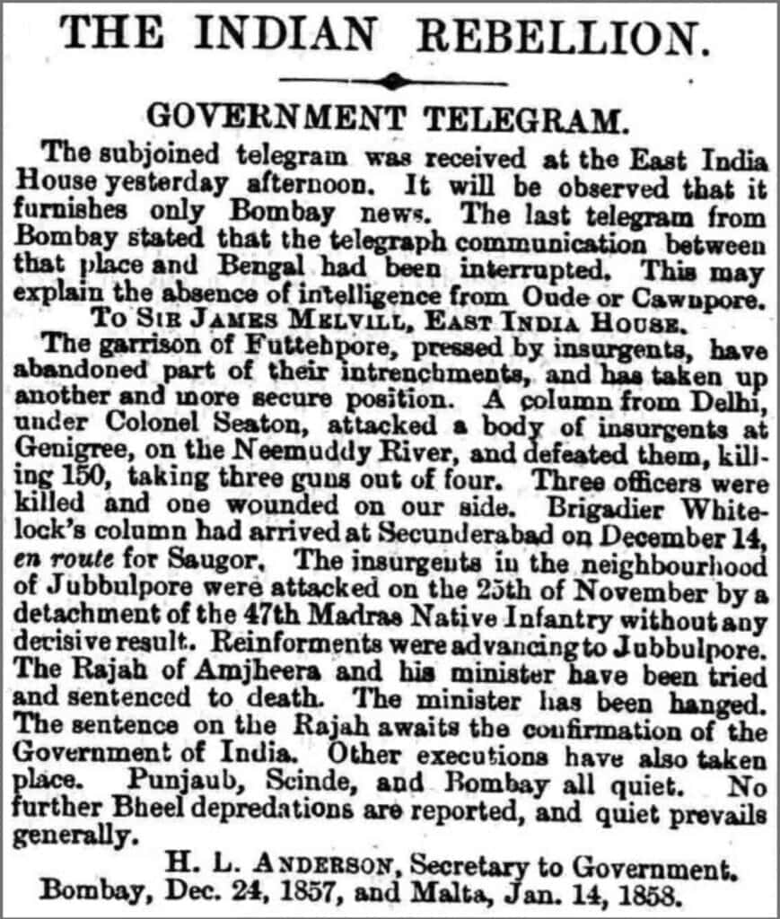"THE INDIAN REBELLION." Nottinghamshire Guardian, 21 Jan. 1858
