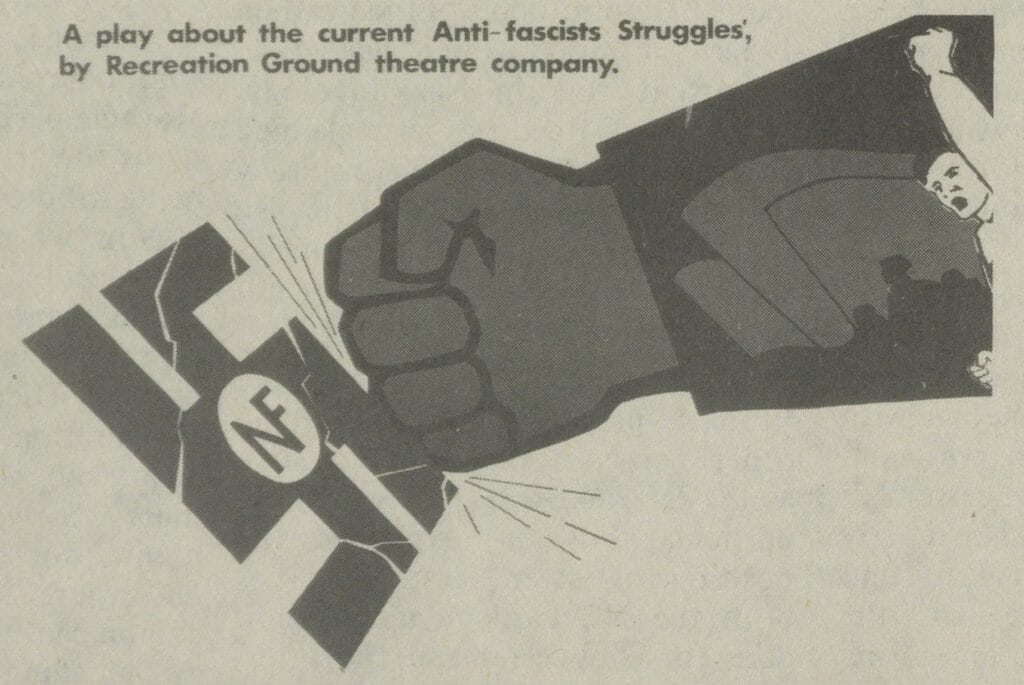 "Theatre in the Fight against Fascism." Searchlight Magazine, no. 28, Sept. 1977, p. 8. 