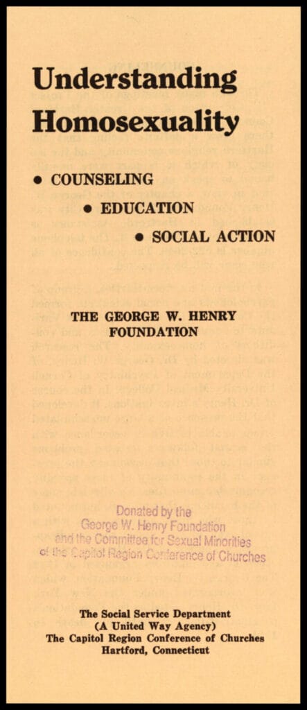 Image of Understanding Homosexuality pamphlet, published by The George W. Henry Foundation 
