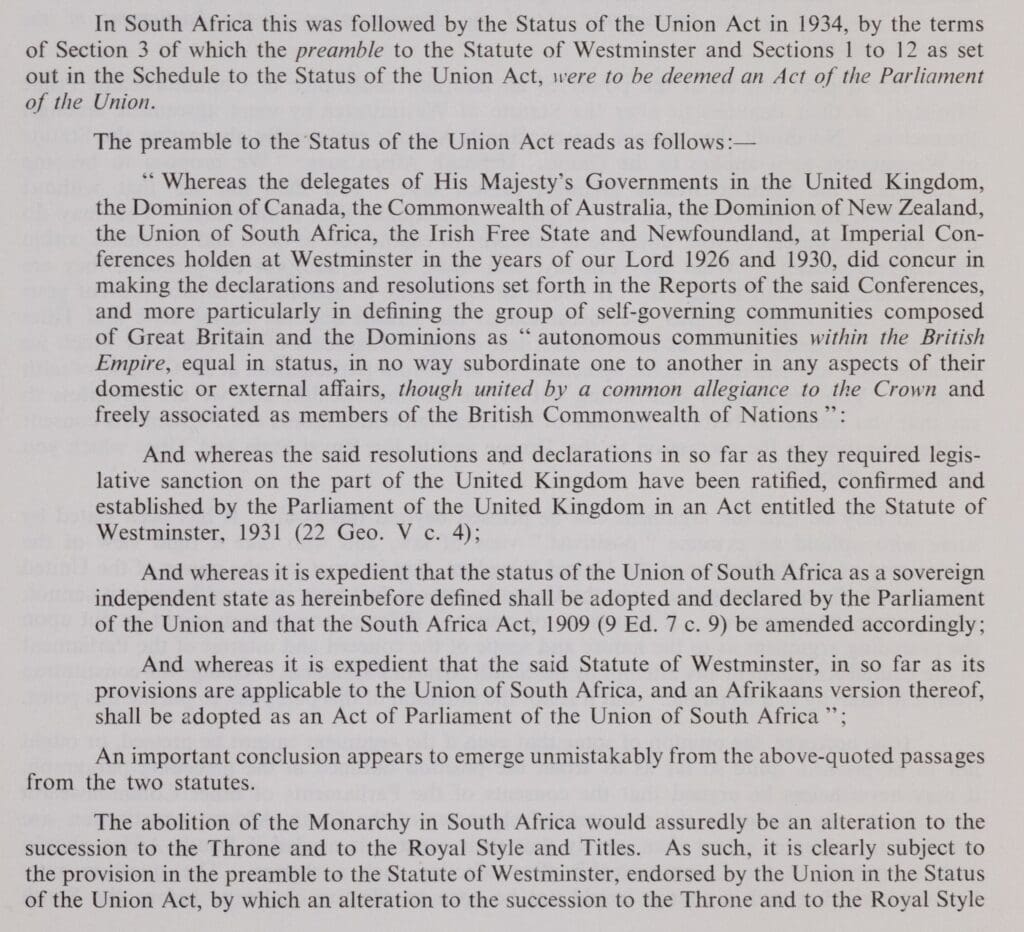 Excerpt from Union Federal Party (Natal). The Case against a Republic: A Statement by the Union Federal Party (Natal) on Behalf of the Peoples of Natal and All Loyal Subjects of the Crown in the Union. [1956]. 