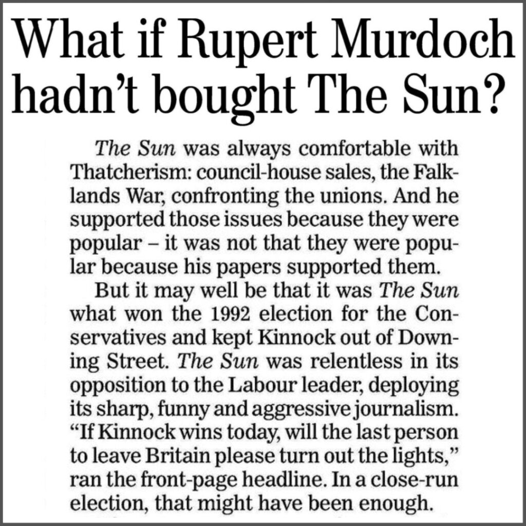 Extract from Anderson, Clive. What if Rupert Murdoch hadn't bought The Sun? article from The Independent Historical Archive