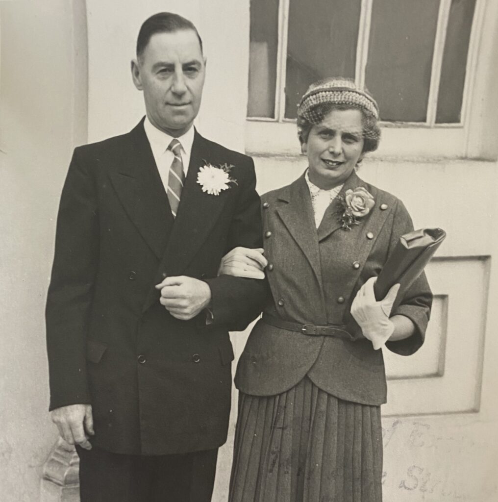 A photograph of Charles and Florence at my grandparents’ wedding in 1956.