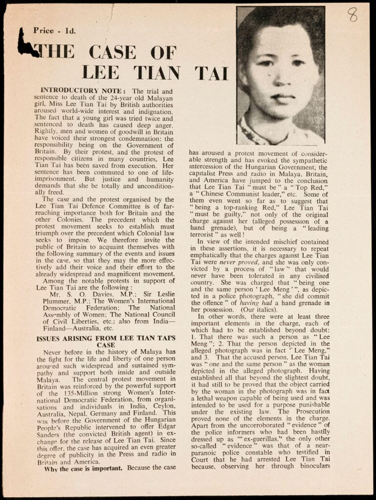 Newspaper article on the sentence of death passed on Lee Ten Tai