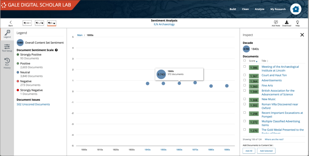 Decade-by-decade view in Sentiment by Timeframe visualisation