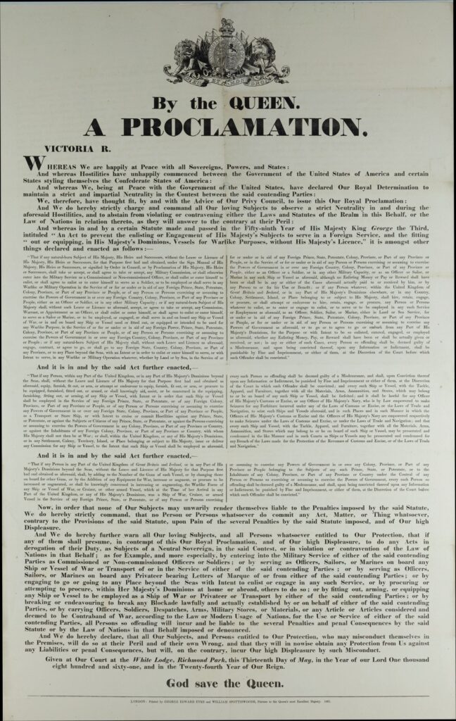 Queen's Proclamation of Neutrality, 1861. 