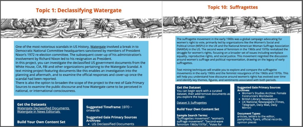 Image of sample topics provided for groups