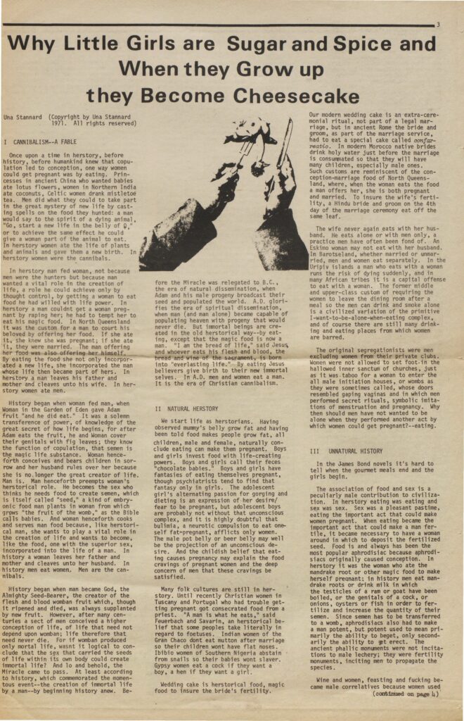 Stannard, Una. "Why Little Girls Are Sugar and Spice and When They Grow up They Become Cheesecake." Everywoman, vol. 2, no. 17, 28, 17 Dec. 1971