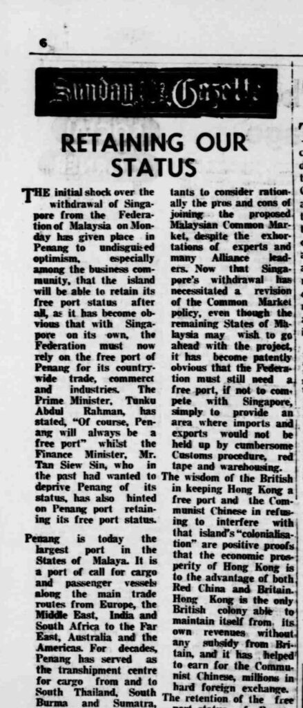 "Retaining Our Status." Sunday Gazette, 15 Aug. 1965