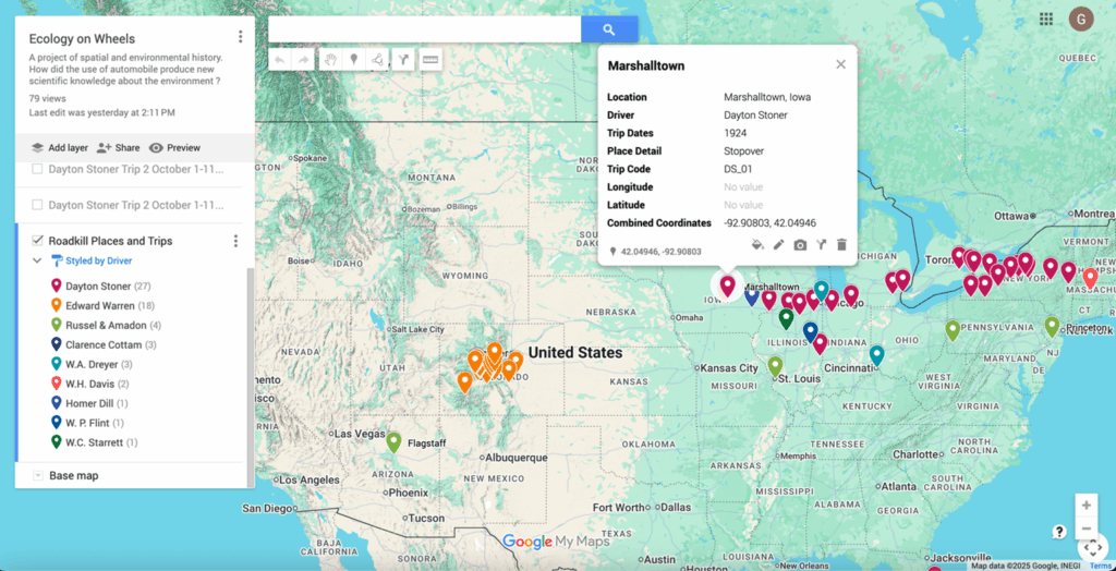 This map shows all the places mentioned in the scientific publications about roadkill organized by driver. Created with Google My Maps.